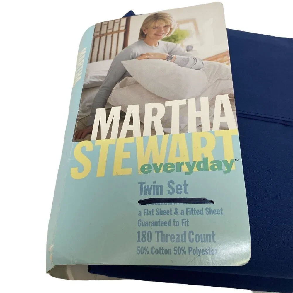 MARTHA STEWART Twin Bed Sheets Blue Flat + Fitted Cotton Blend No Pillowcases